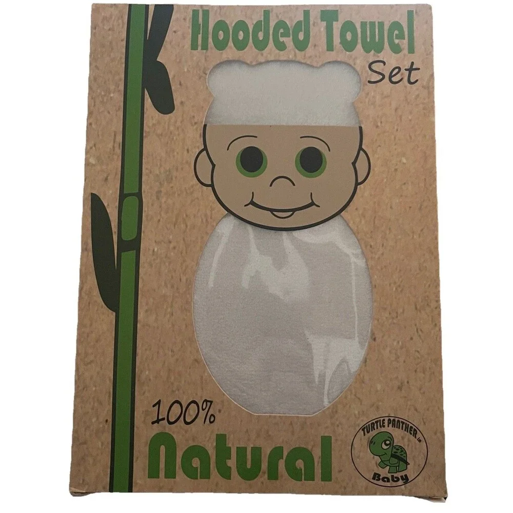 Turtle Panther Baby Bamboo Hooded Towel Set Natural Bath Towel Washcloth New